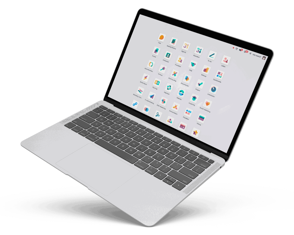 Foto van een laptop met Odoo software afgebeeld op het scherm
